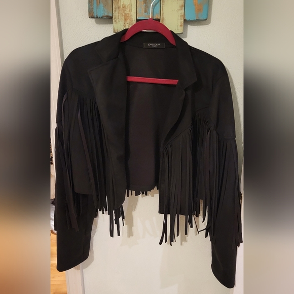 Loveu.Dear Jackets & Blazers - Black Fringe Cropped Jacket